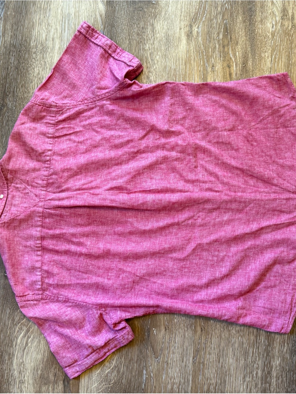 Tommy Hilfiger Red Short-Sleeve Cotton Linen Button-Down Shirt - Picture 7 of 10